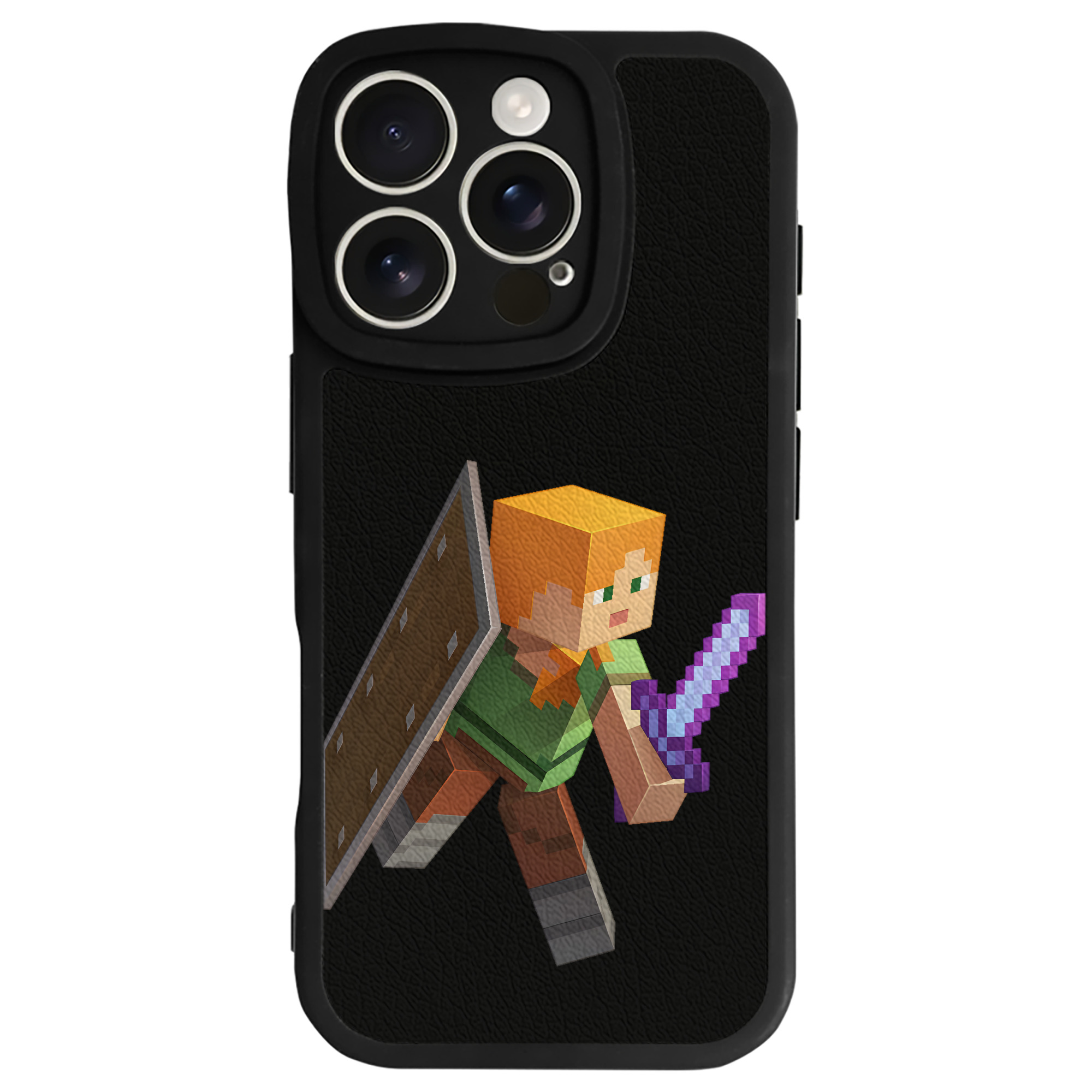 （画像用） マインクラフト ブロックの世界 Minecraft MC Block world 【iPhone 16シリーズ対応】シリコンスマホケース（レザー調） 材質：シリコン